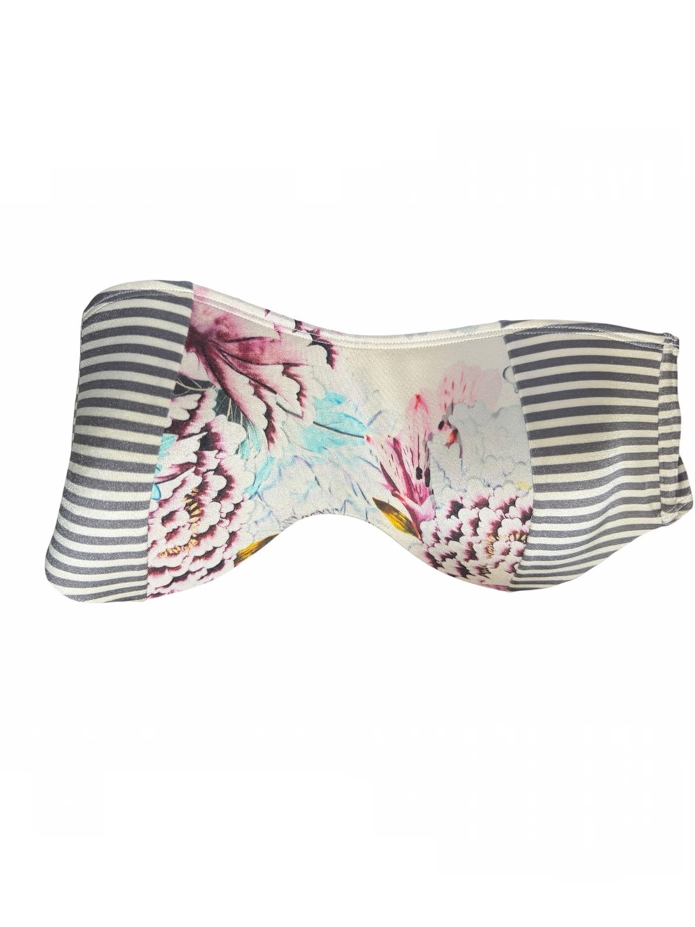 Athleta Floral & Gray Striped Bandeau Bikini Top
